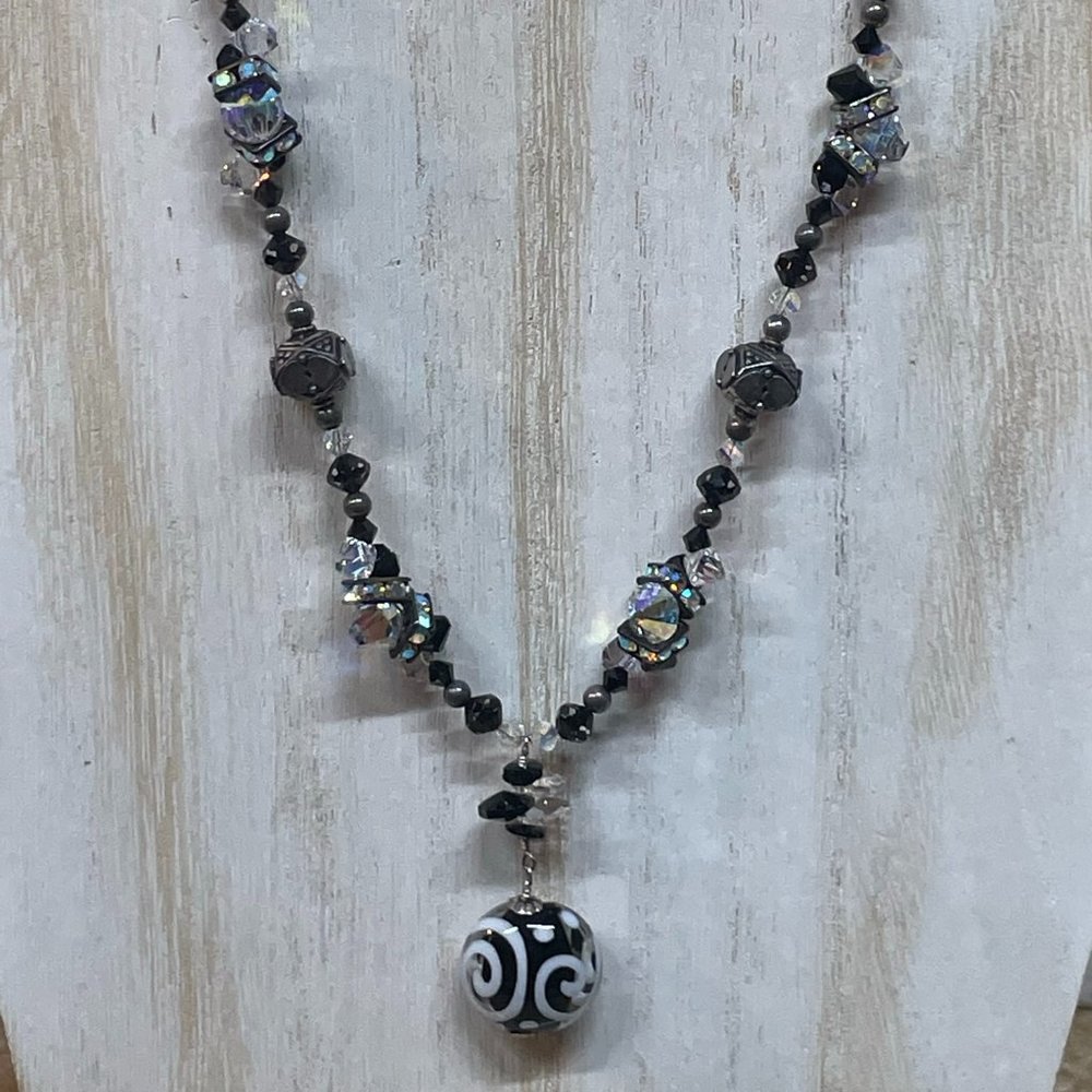 ARTISAN Handmade Murano Art Glass & Crystals Black AB Shimmer Sterling Dragonfly